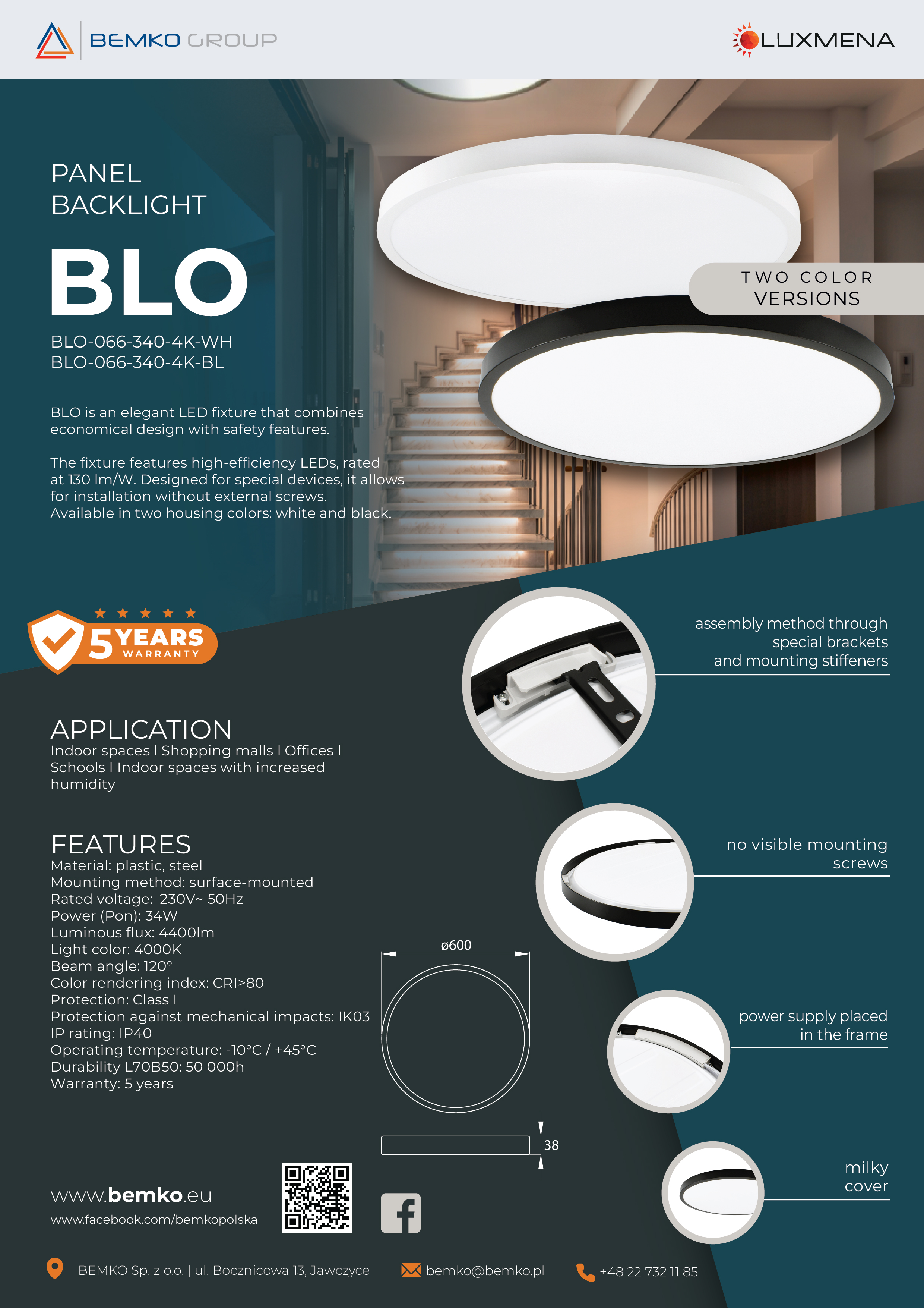 BLO Panel: 4400 lumens and 5-year warranty in a minimalist design
